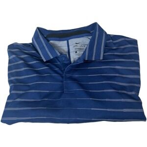 Nike Tiger Woods Polo Shirt Mens‎ Large Blue Stripe Golf Performance Tech Snap